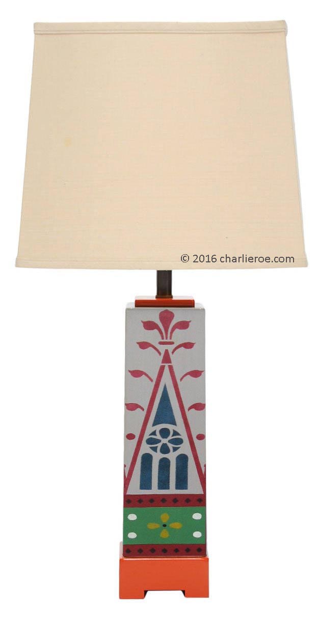 New Gothic Revival style decorative painted table lamps in the style of William Burges Victorian architect
