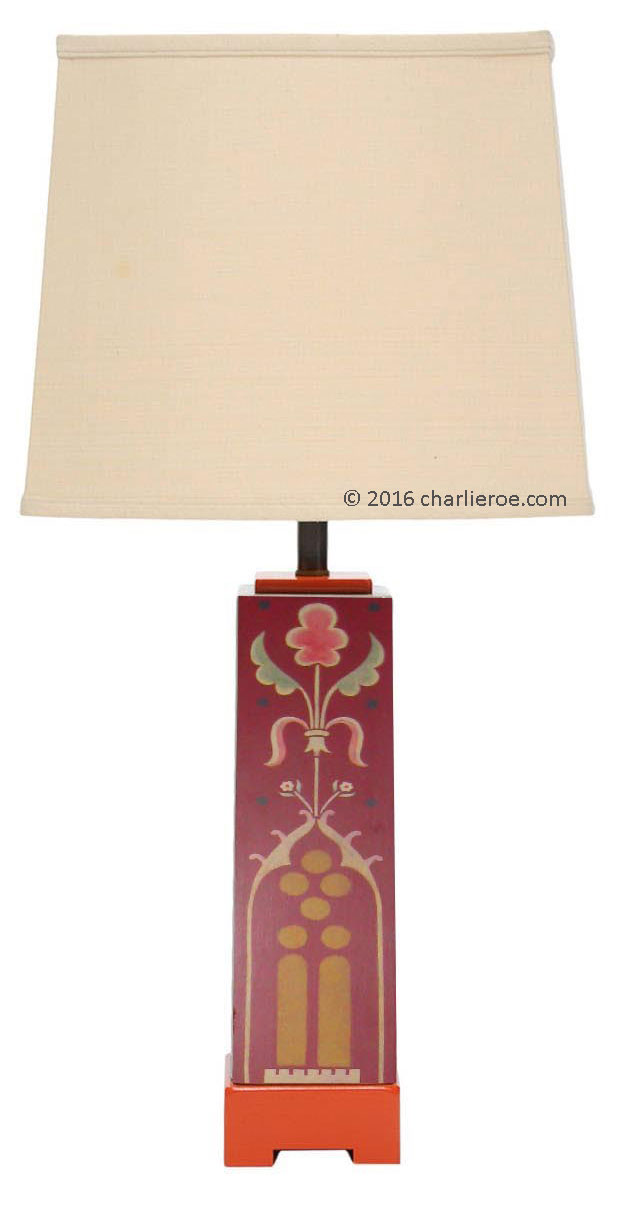 New Gothic Revival style decorative painted table lamps in the style of William Burges Victorian architect