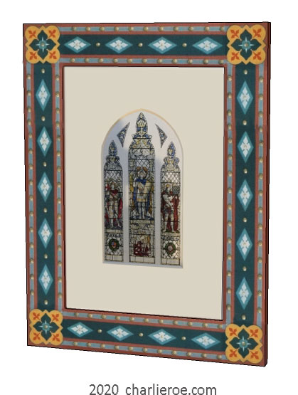 new AWN Pugin Gothic Revival gilded stencilled and painted mirror frame