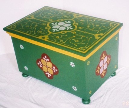 William Burges painted Gothic Revival stencilled chest/coffee table furniture