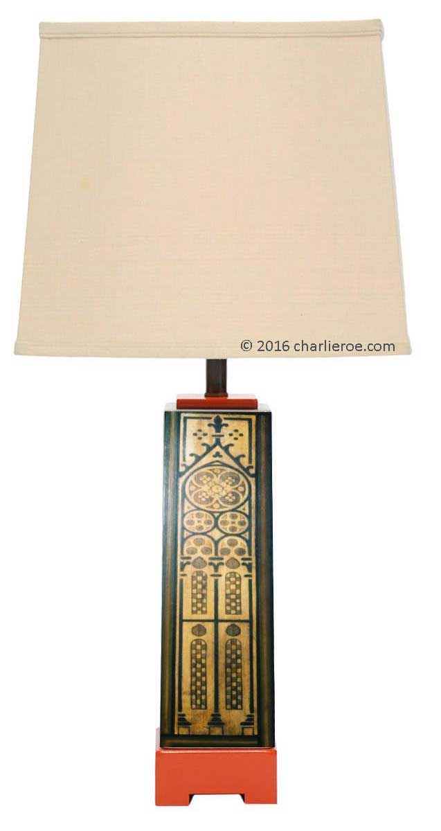New Gothic Revival style decorative painted table lamps in the style of William Burges Victorian architect