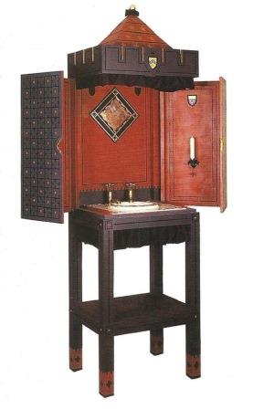 Reformed Gothic Gothique Gotik Rvival style painted stencilled tall 2 door cupboard drinks cabinet