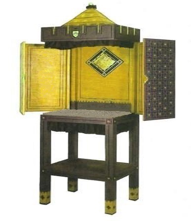 Reformed Gothic Gothique Gotik Rvival style painted stencilled tall 2 door cupboard drinks cabinet