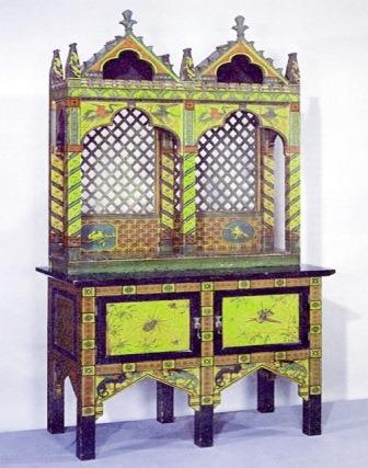Reformed Gothic Revival painted gilded gold stencilled cabinet furniture