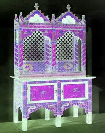 Reformed Gothic Revival painted gilded gold stencilled cabinet furniture
