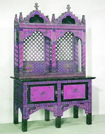 Reformed Gothic Revival painted gilded gold stencilled cabinet furniture