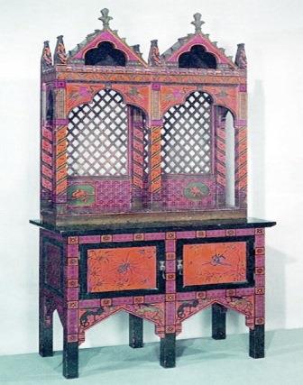 Reformed Gothic Revival painted gilded gold stencilled cabinet furniture