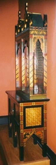 Reformed Gothic Revival painted gilded gold stencilled cabinet furniture
