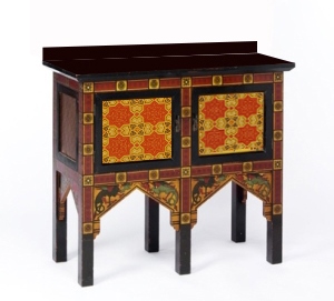 Gothic Revival painted gilded washstand vanity unit cupboard in the style of the Audsley Brothers