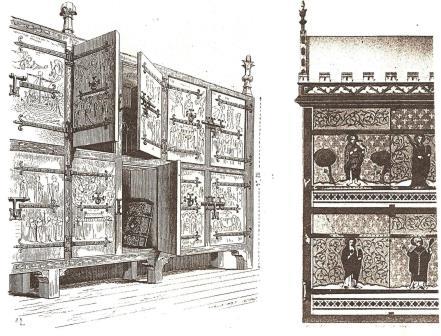 William Burges Reformed Gothic Revival style painted built-in bedroom wardrobes & cupboards