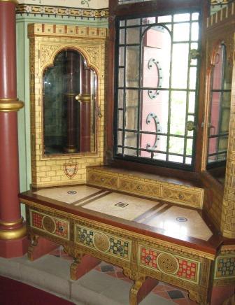 William Burges Gothic Revival painted gilded sideboard cabinet for Lady Bute's bedroom at Castell Coch furniture