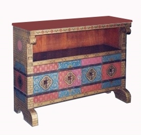 William Burges Gothic Revival style painted gilded sideboard, Castell Coch furniture