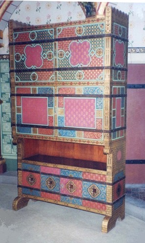William Burges Gothic Revival painted gilded cabinet for Lady Bute's bedroom at Castell Coch furniture