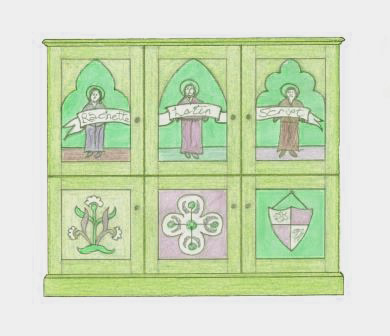 Wm Burges painted stencilled gilded Reformed Gothic Revival TV stereo unit cabinet furniture