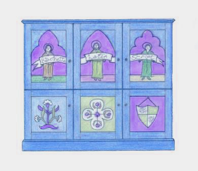 Wm Burges painted stencilled gilded Reformed Gothic Revival TV stereo unit cabinet furniture