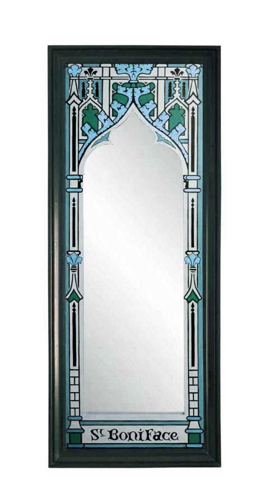 William Burges Gothic Revival style gilded stencilled and painted mirror frame