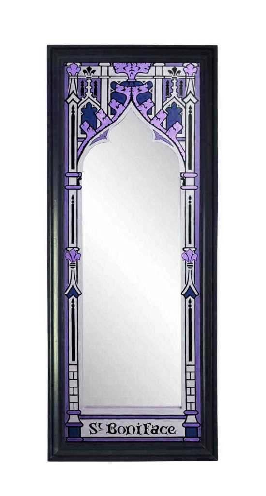 William Burges Gothic Revival style gilded stencilled and painted mirror frame