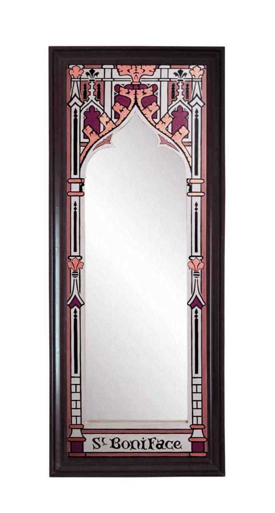 William Burges Gothic Revival style gilded stencilled and painted mirror frame