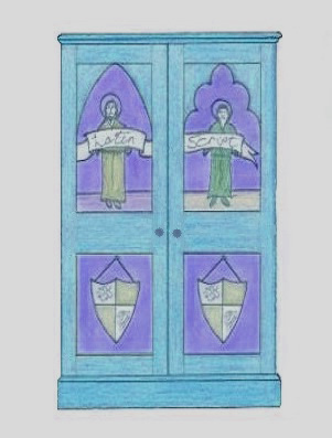 William Burges Reformed Gothic Revival painted 2 door wardrobe furniture