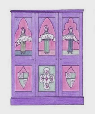 William Burges Reformed Gothic Revival painted 3 door wardrobe furniture
