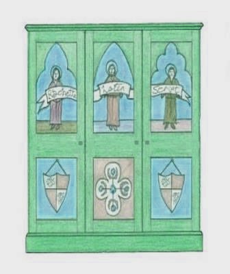 William Burges Reformed Gothic Revival painted 3 door wardrobe furniture