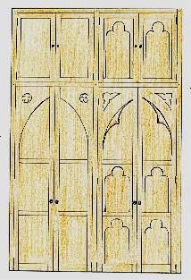 William Burges Reformed Gothic Revival style painted built-in bedroom wardrobes & cupboards