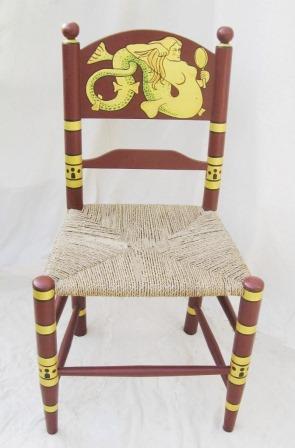Wm Burges Gothic revival 'Mermaid' chair painted and gilded rush seated Gothic chair