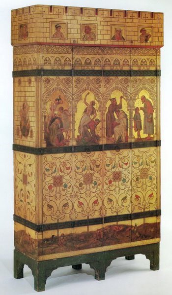 William Burges Reformed Gothic Revival style 'Philosophy' cabinet painted bedroom wardrobes & cupboards