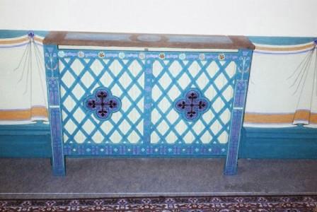 Wm Burges Gothic Revival style painted and gilded style radiator case