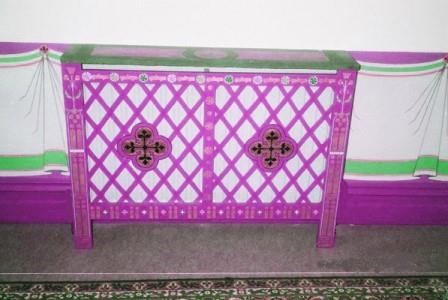 Wm Burges Gothic Revival style painted and gilded style radiator case