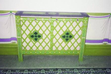Wm Burges Gothic Revival style painted and gilded style radiator case