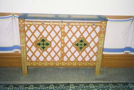 Wm Burges Gothic Revival style painted and gilded style radiator case
