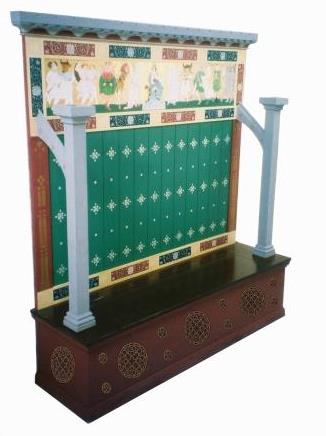 new William Burges Gothic Revival painted and gilded gold 'Zodiac' settle bench