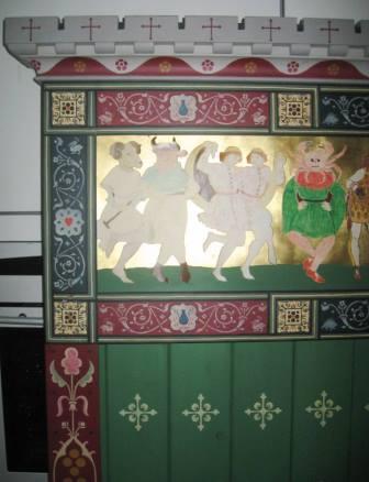 William Burges Gothic Revival painted and gilded gold 'Zodiac' settle bench