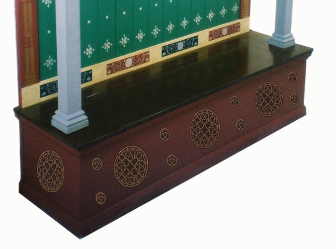 new William Burges Gothic Revival painted and gilded gold 'Zodiac' settle bench