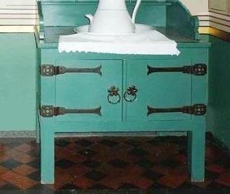 William Burges Gothic Revival painted washstand vanity unit cabinet for Lord Bute's bedroom at Castell Coch furniture