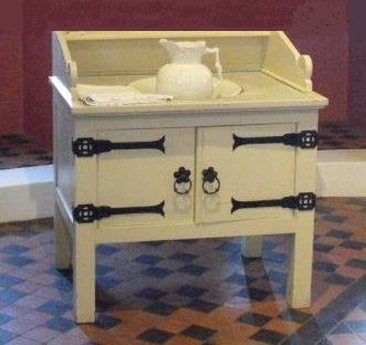 William Burges Gothic Revival painted washstand vanity unit cabinet at Castell Coch furniture
