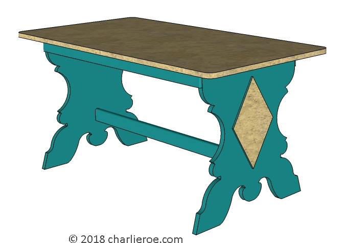 C18th style Scandinavian painted blue farm dining table farm furniture with limestone coloured top and matching diamond end panels