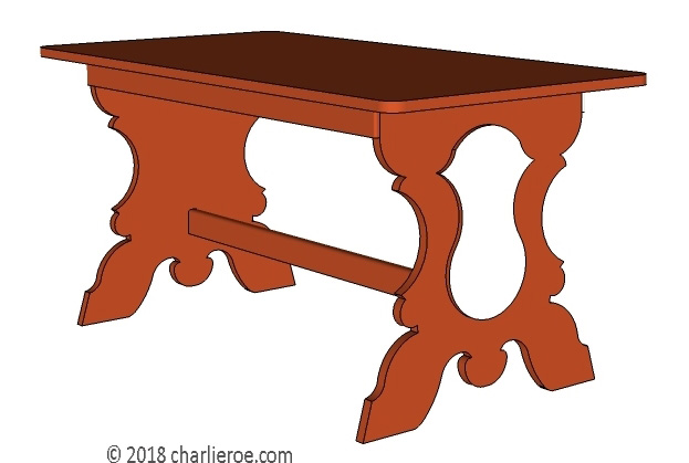 C18th style Scandinavian painted blue farm dining table farm furniture with ornate painted end panels