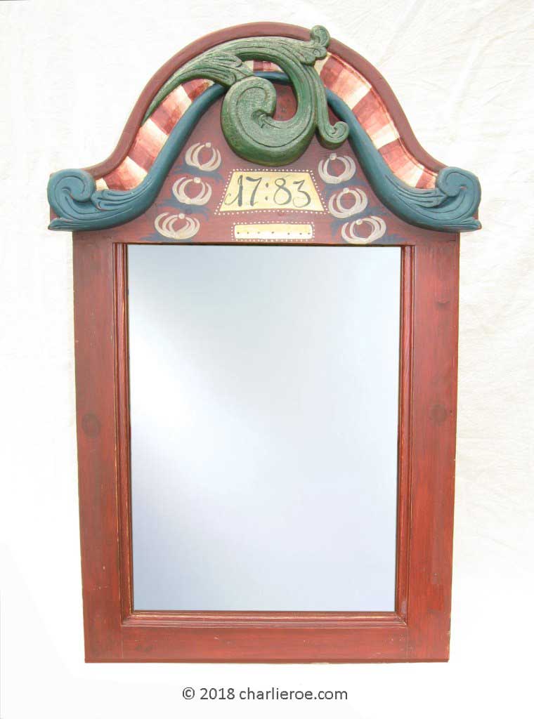 new Painted carved Scandinavian Norwegian wall mirror with acanthus carved cornice