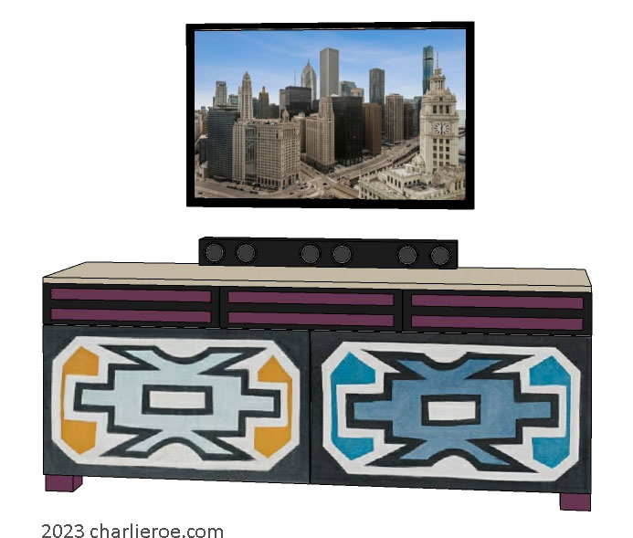 New African style stepped wood & painted cupboards