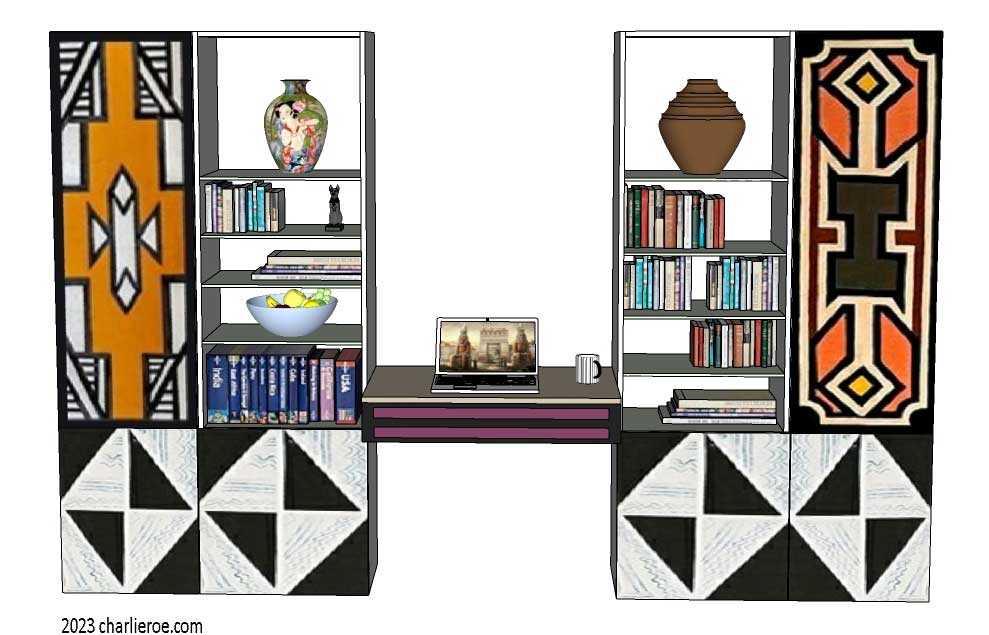 New African style wood & painted home office desk with matching