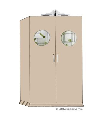 New Art Deco wardrobe with Cubist design round stained glass panels