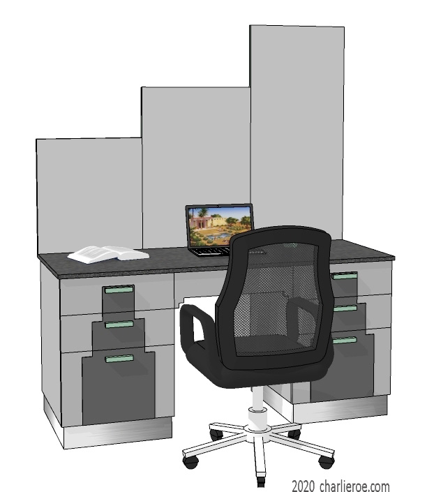 New Art Deco Skyscraper style wood & lacquered painted home office desk with large stepped mirrors