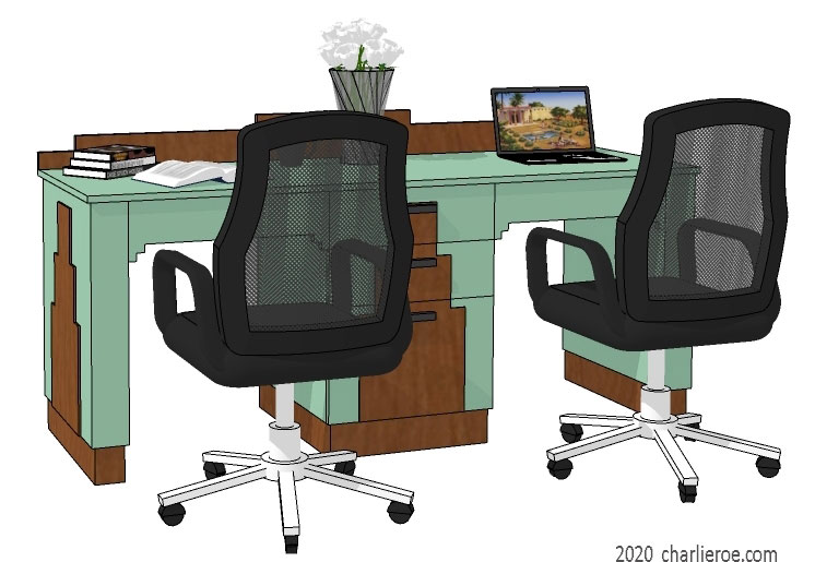 New Art Deco Skyscraper style wood & lacquered painted double home office desk