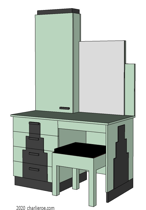 New Art Deco Skyscraper style lacquered painted home office desk with top cupboard & mirror