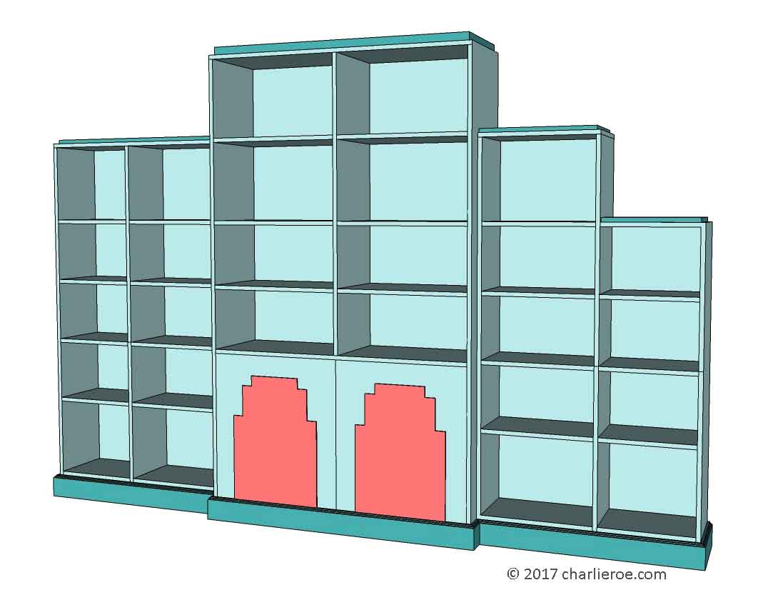 New Art Deco Skyscraper style lacquered painted home office large bookcase