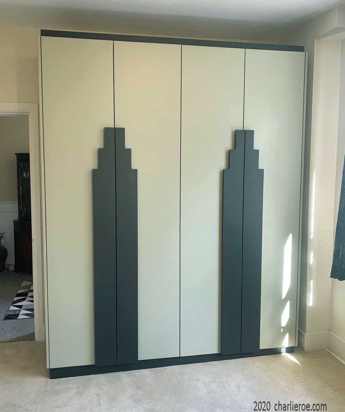 New Art Deco Skyscraper style lacquered painted 4 door home office storage cupboards