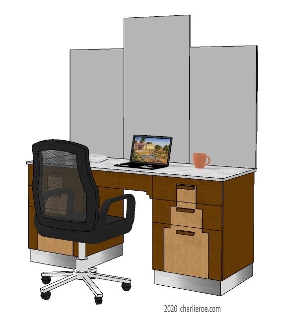 New Art Deco Skyscraper style wood veneered home office desk with large stepped mirrors