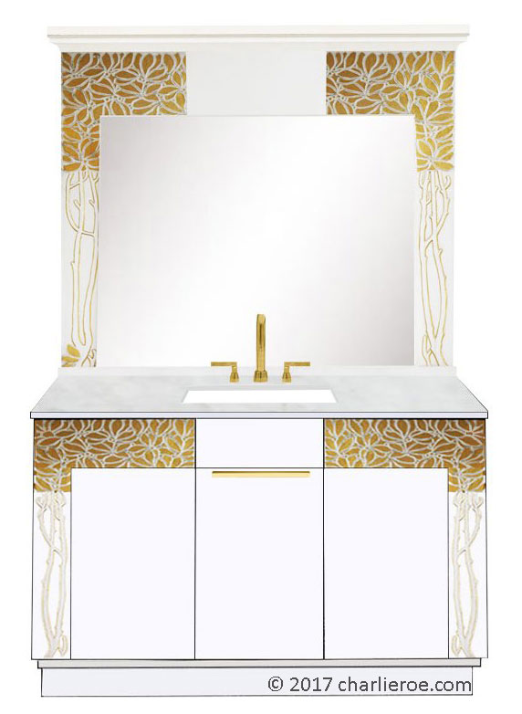new Vienna Sucession Art Nouveau Jugendstil  painted & gilt large bathroom vanity unit & mirror frame